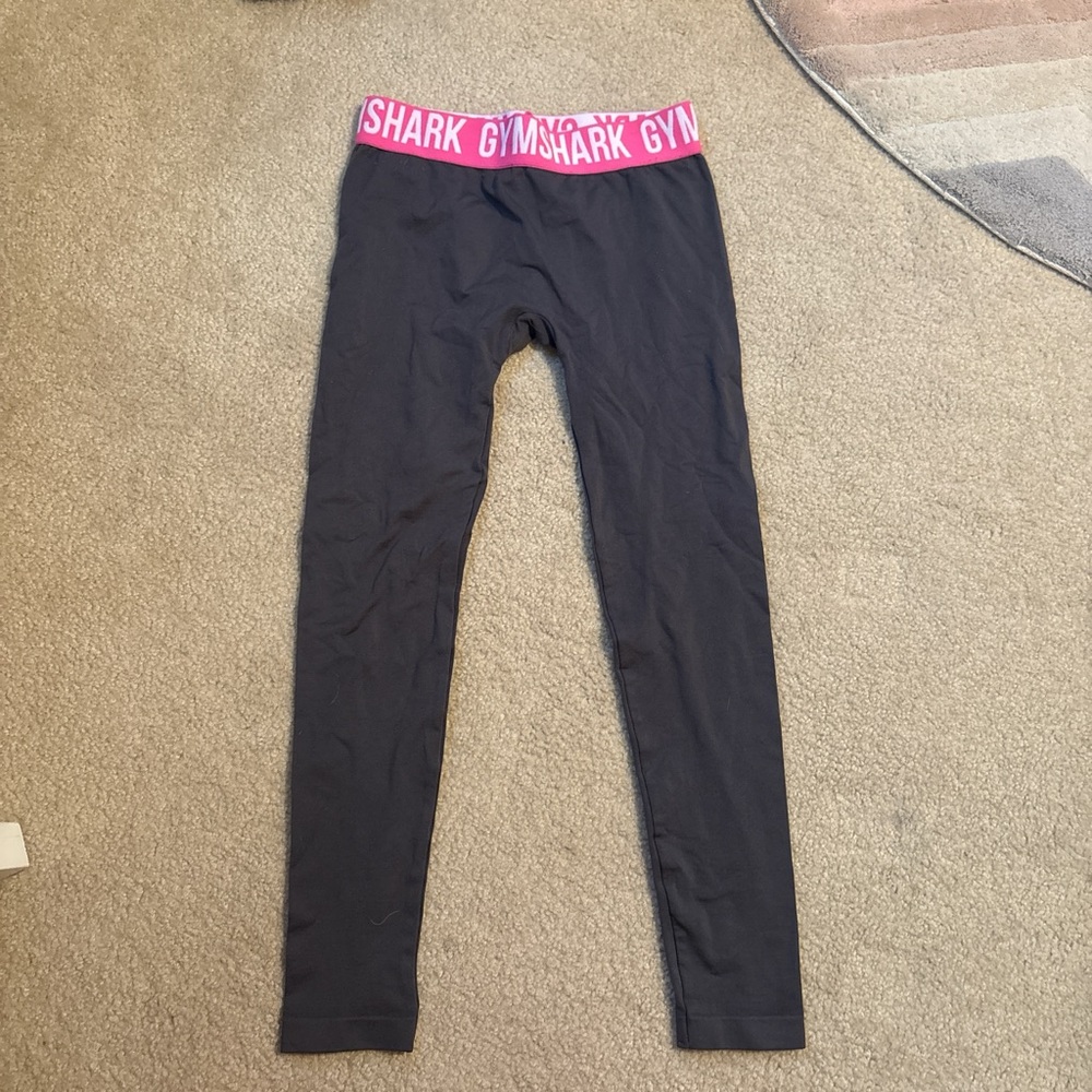 Gymshark Kids Black Leggings with Pink Waistbands